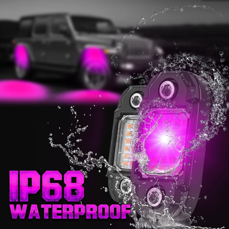 LY8 4 Pods Purple Rock Lights 24 LEDs Chips Waterproof Neon Trail Rig Lamp Underglow Light for Car Truck Motorcycle Boat SUV ATV UTV - Image 4